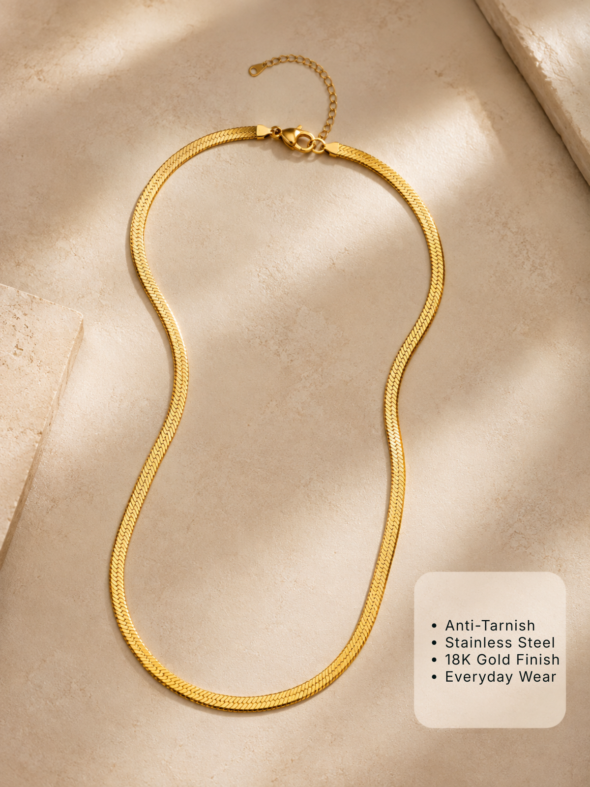 Gold Herringbone Chain Necklace | Anti-Tarnish