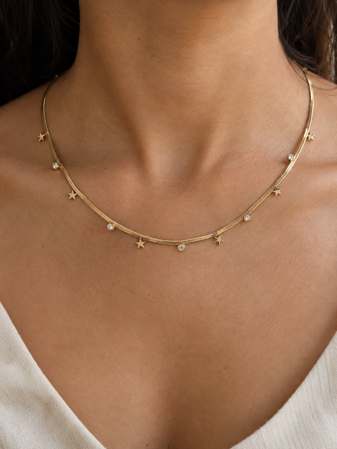 Gold-Plated Star Charm Necklace with Crystal Accents for Women