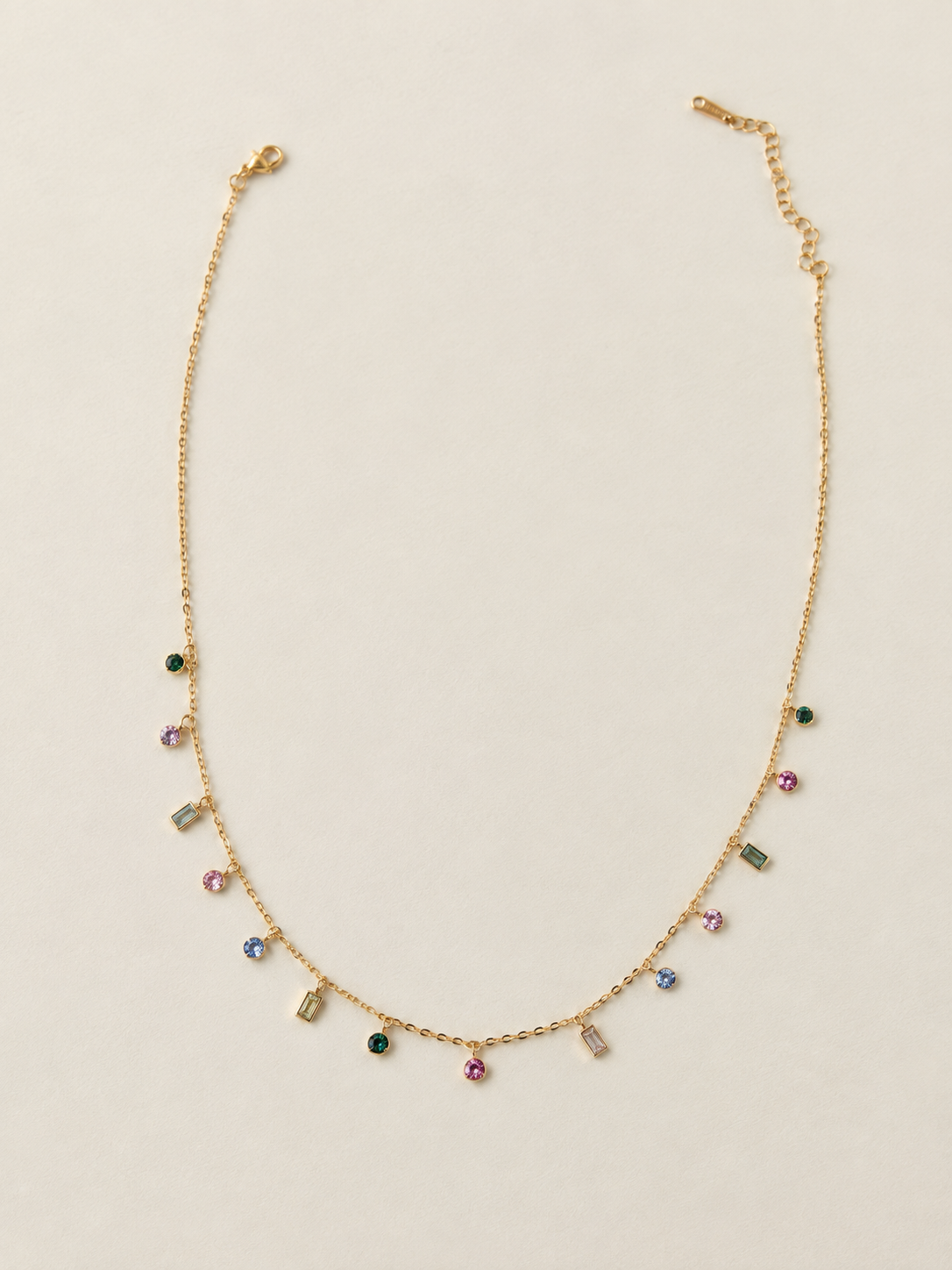 Multicolor Stone Charm Necklace for Women – Gold Plated Stainless Steel