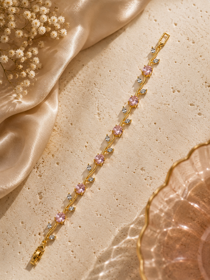 Tulip Bracelet | Gold Floral Bracelet with Pink Stones
