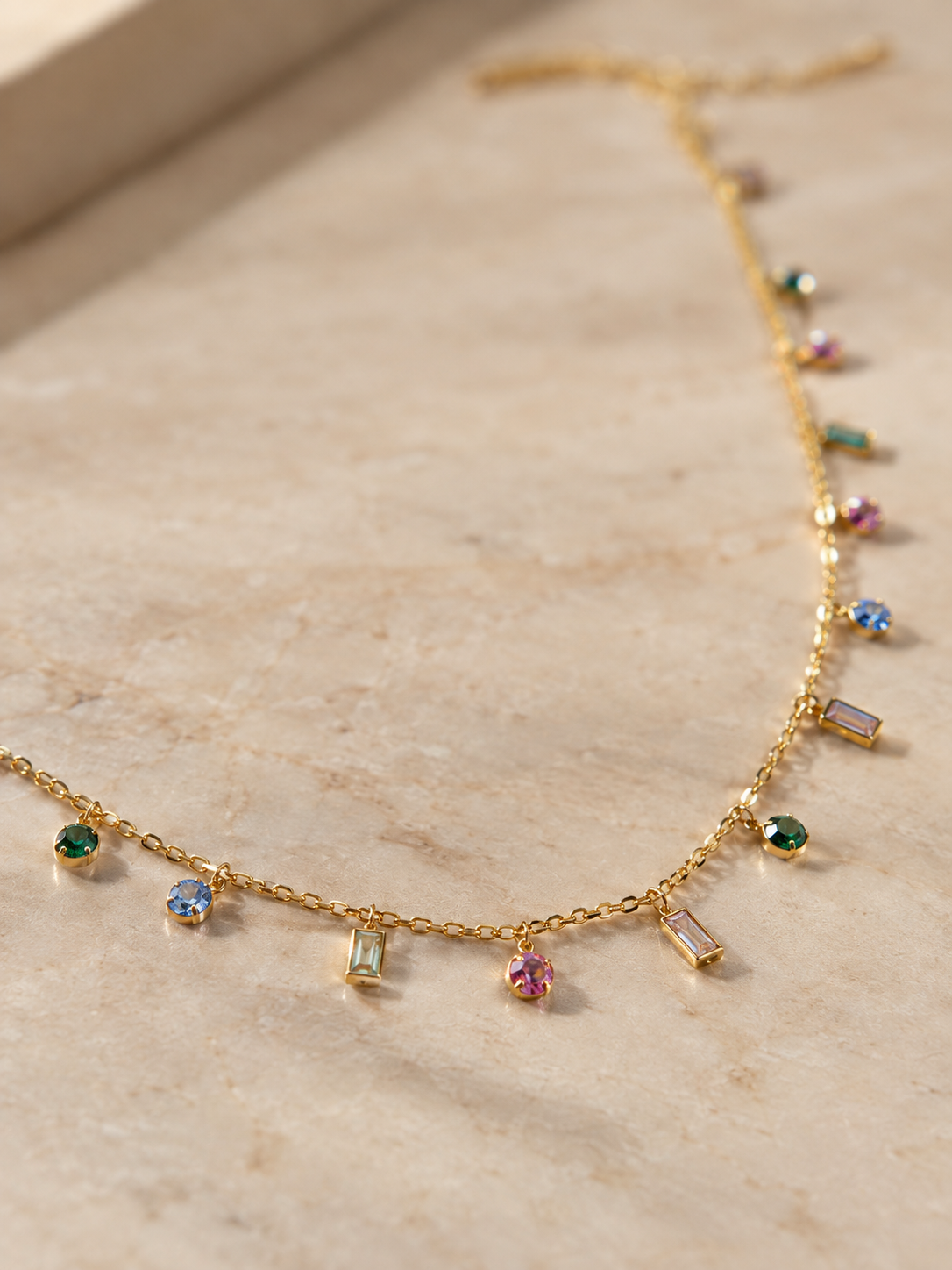 Multicolor Stone Charm Necklace for Women – Gold Plated Stainless Steel