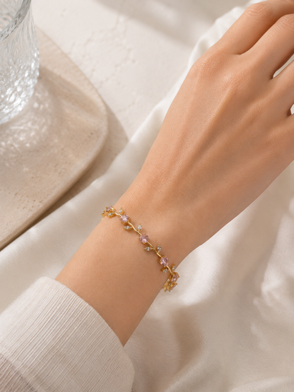 Tulip Bracelet | Gold Floral Bracelet with Pink Stones