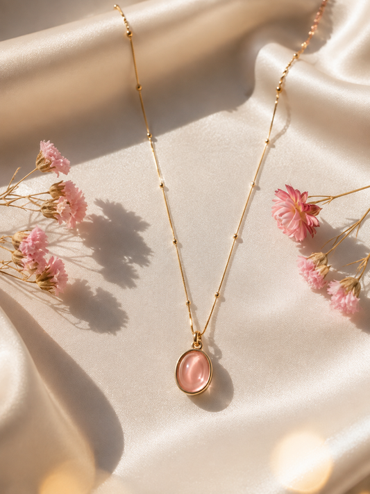 The Cabochon Pendant Necklace — Peach Pink