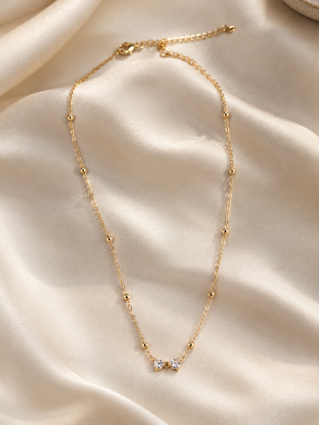 Dainty Crystal Bow Gold-Plated Necklace