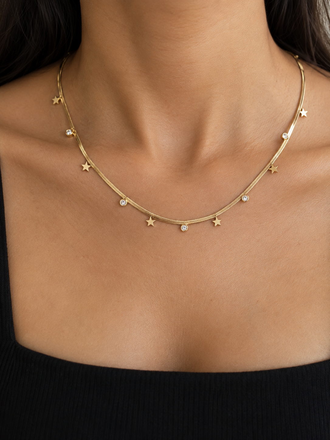 Gold-Plated Star Charm Necklace with Crystal Accents for Women