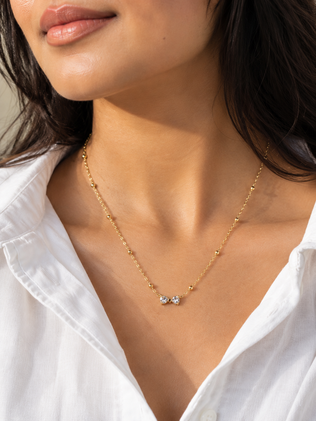 Dainty Crystal Bow Gold-Plated Necklace
