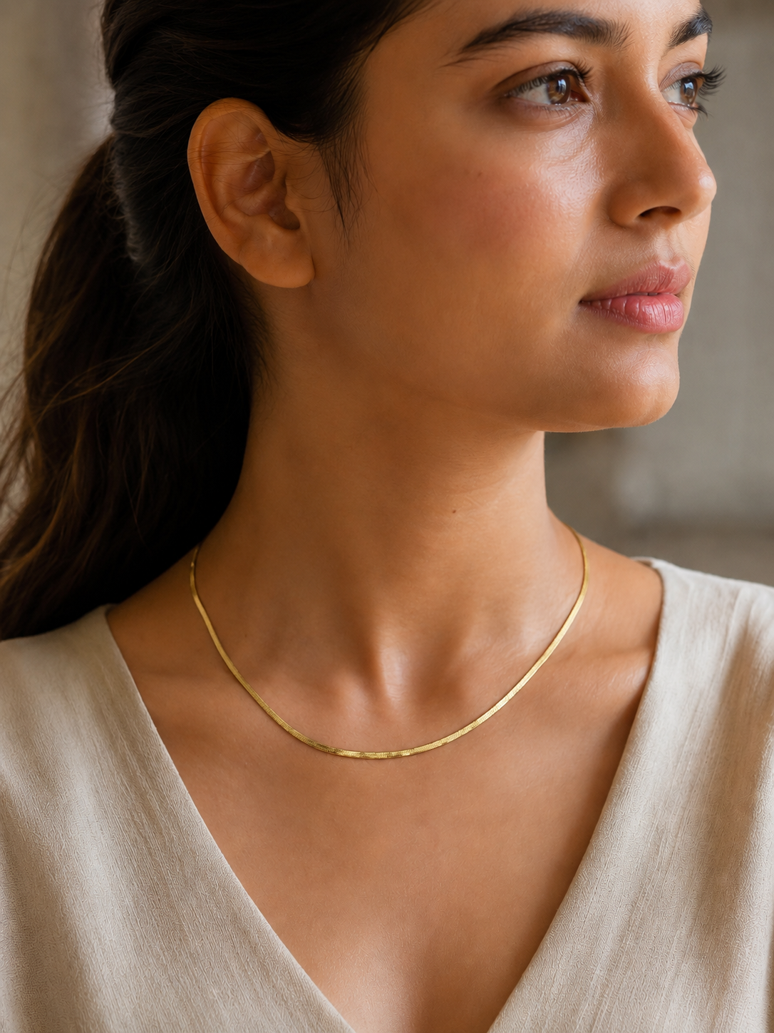 Gold Herringbone Chain Necklace | Anti-Tarnish