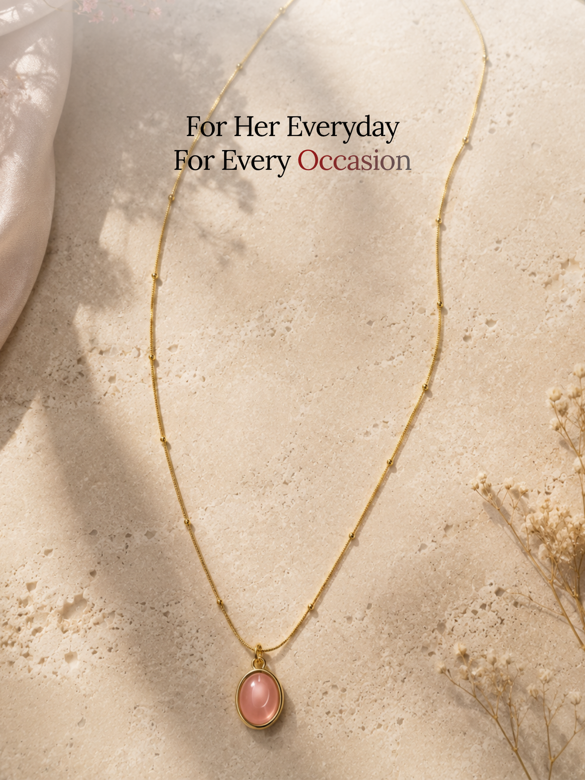 The Cabochon Pendant Necklace — Peach Pink