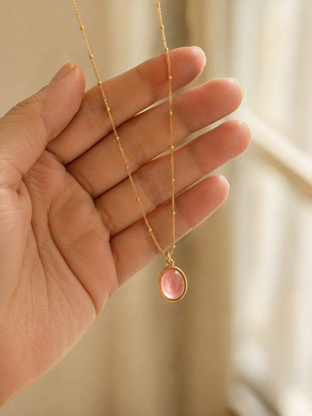 The Cabochon Pendant Necklace — Peach Pink