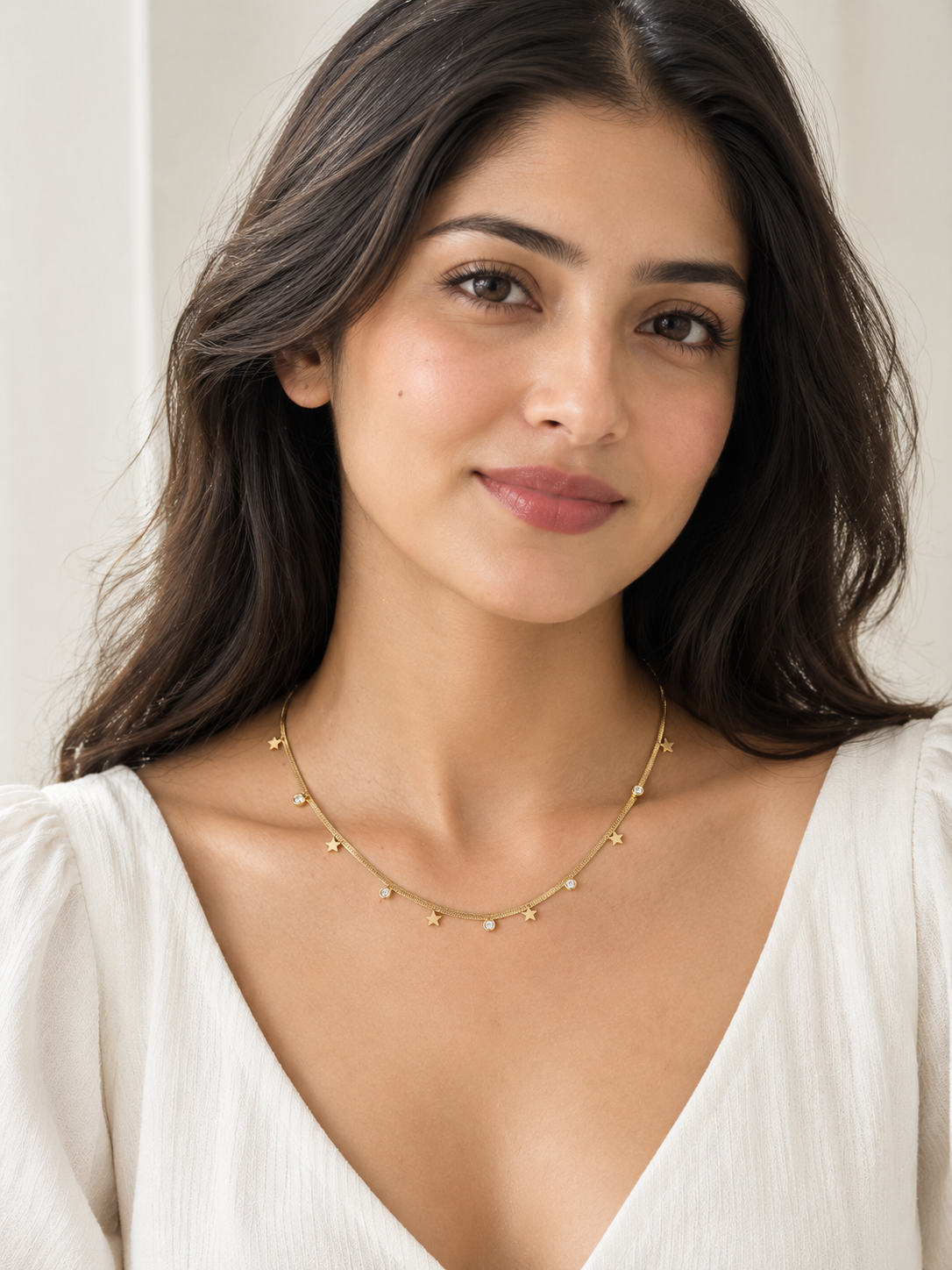 Gold-Plated Star Charm Necklace with Crystal Accents for Women