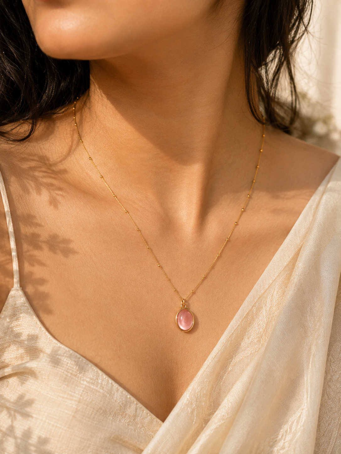 The Cabochon Pendant Necklace — Peach Pink