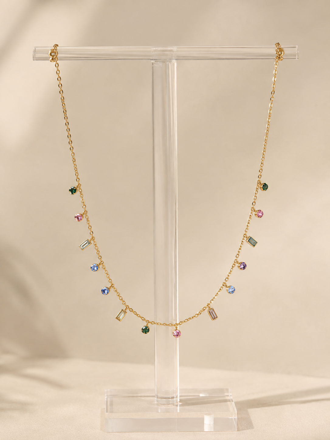 Multicolor Stone Charm Necklace for Women – Gold Plated Stainless Steel