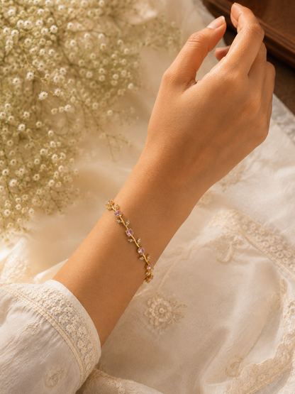 Tulip Bracelet | Gold Floral Bracelet with Pink Stones