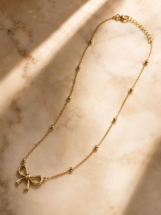 Cute Gold Bow Pendant Necklace