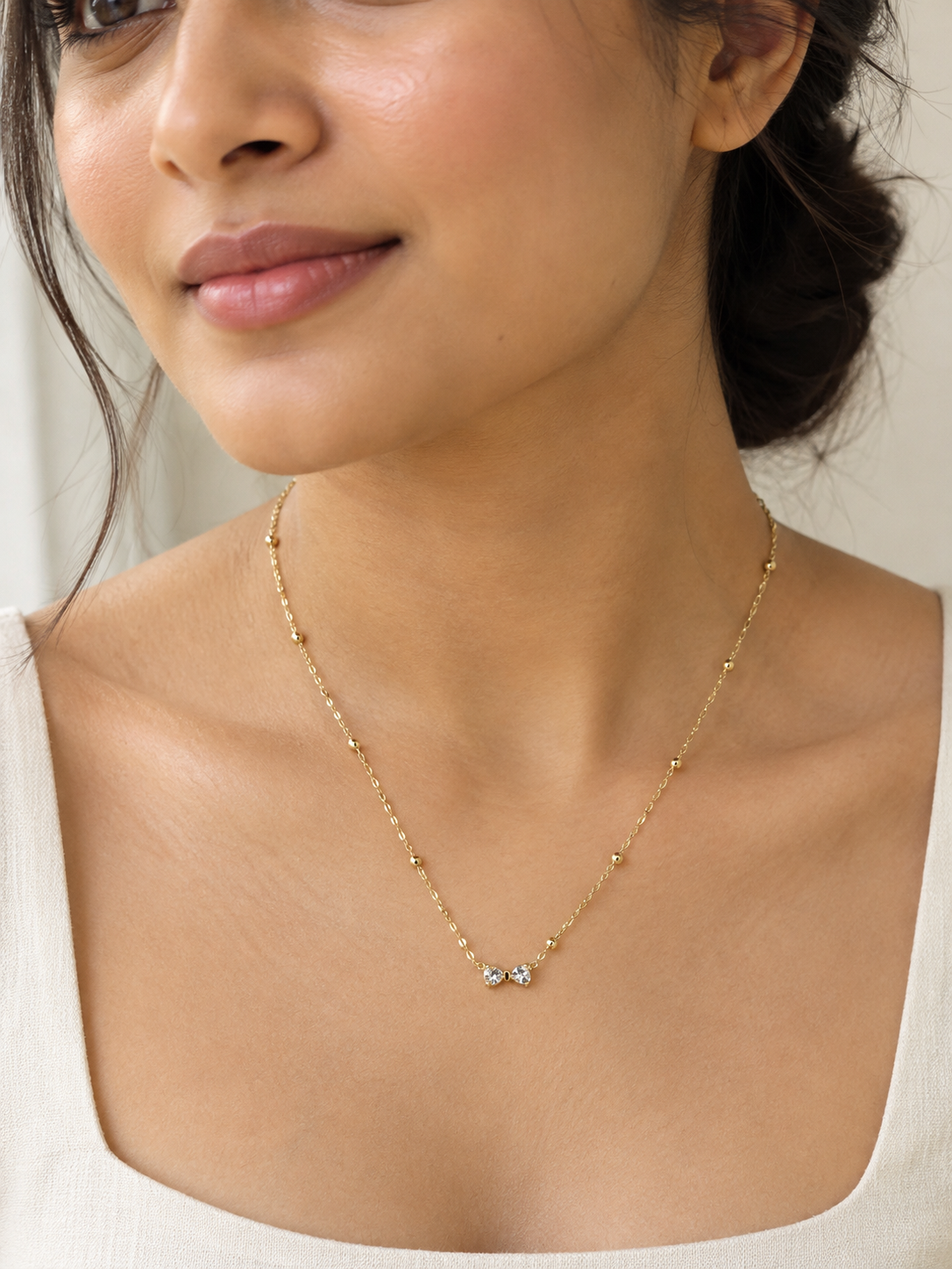 Dainty Crystal Bow Gold-Plated Necklace